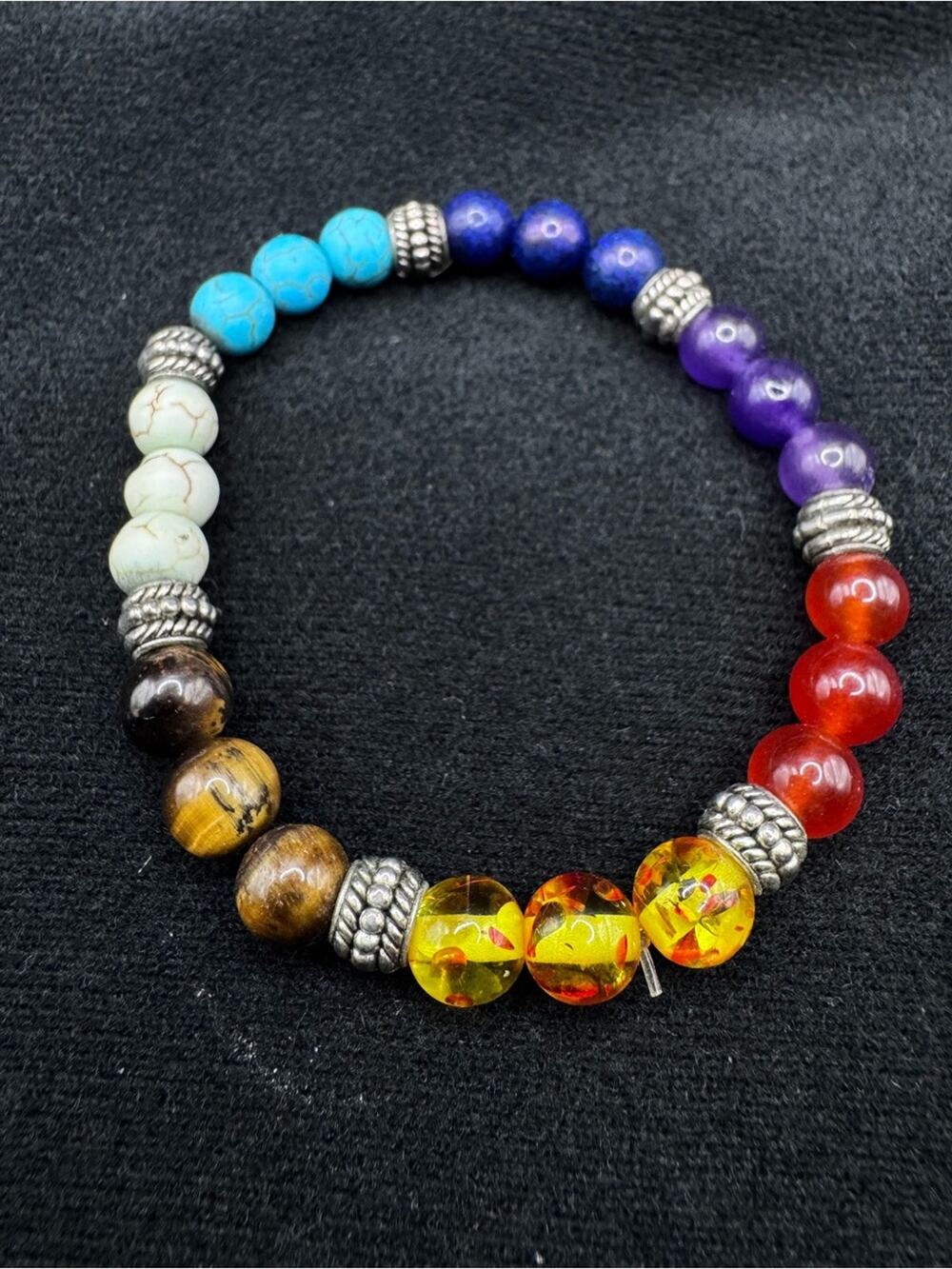Chakras Bracelet Reiki Healing Balancing Round Beads Crystal Stones Bracelet